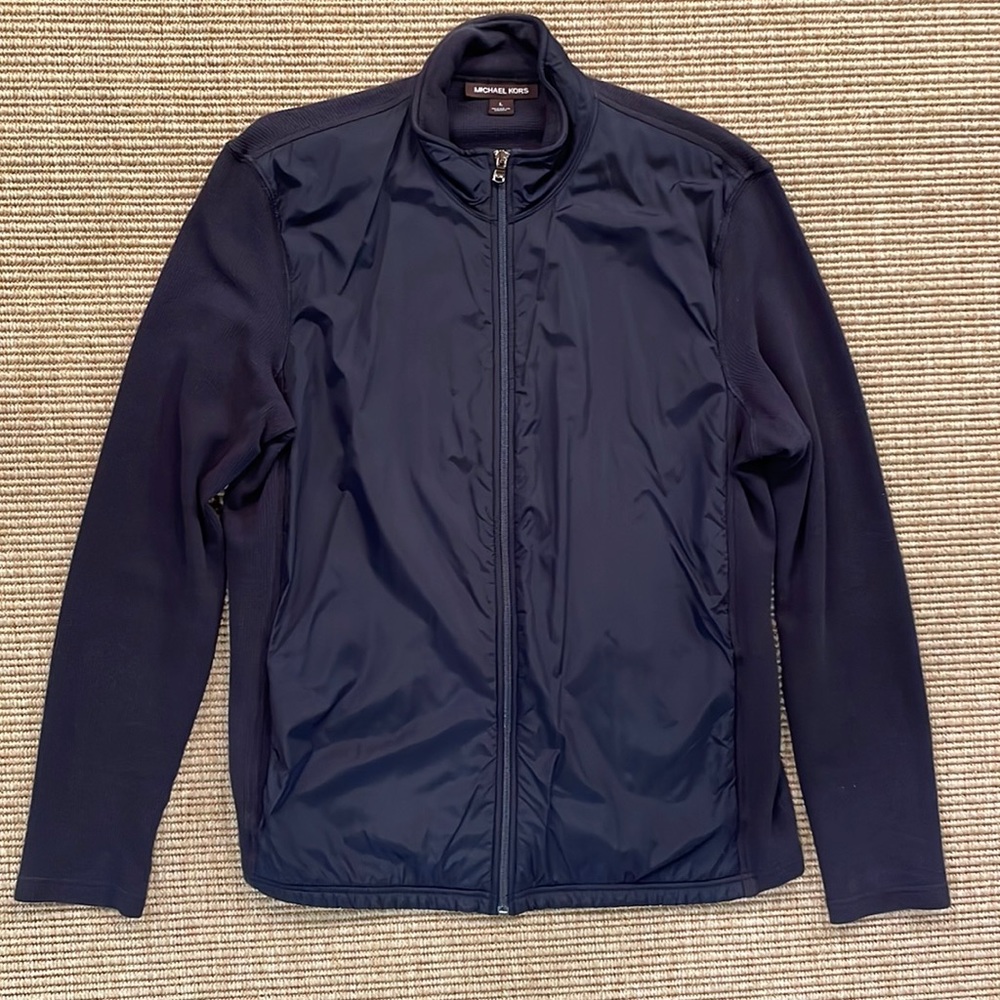 Michael Kors mixed media zip up sweatshirt/lightweight jacket. Large. Navy.